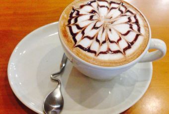 Mocha cup at Into the Woods Cafe